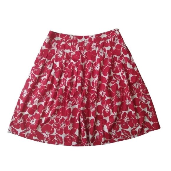 Talbots Petites Red and White Tropical Hibiscus Floral Print Above Knee Skirt - Picture 2 of 14